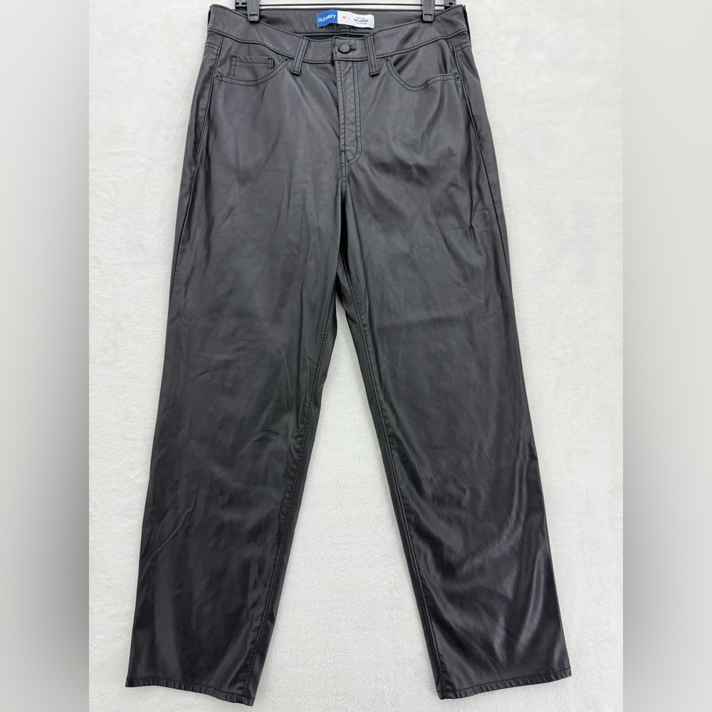 Women’s Old Navy black OG loose high rise faux leather pants size 12 straight